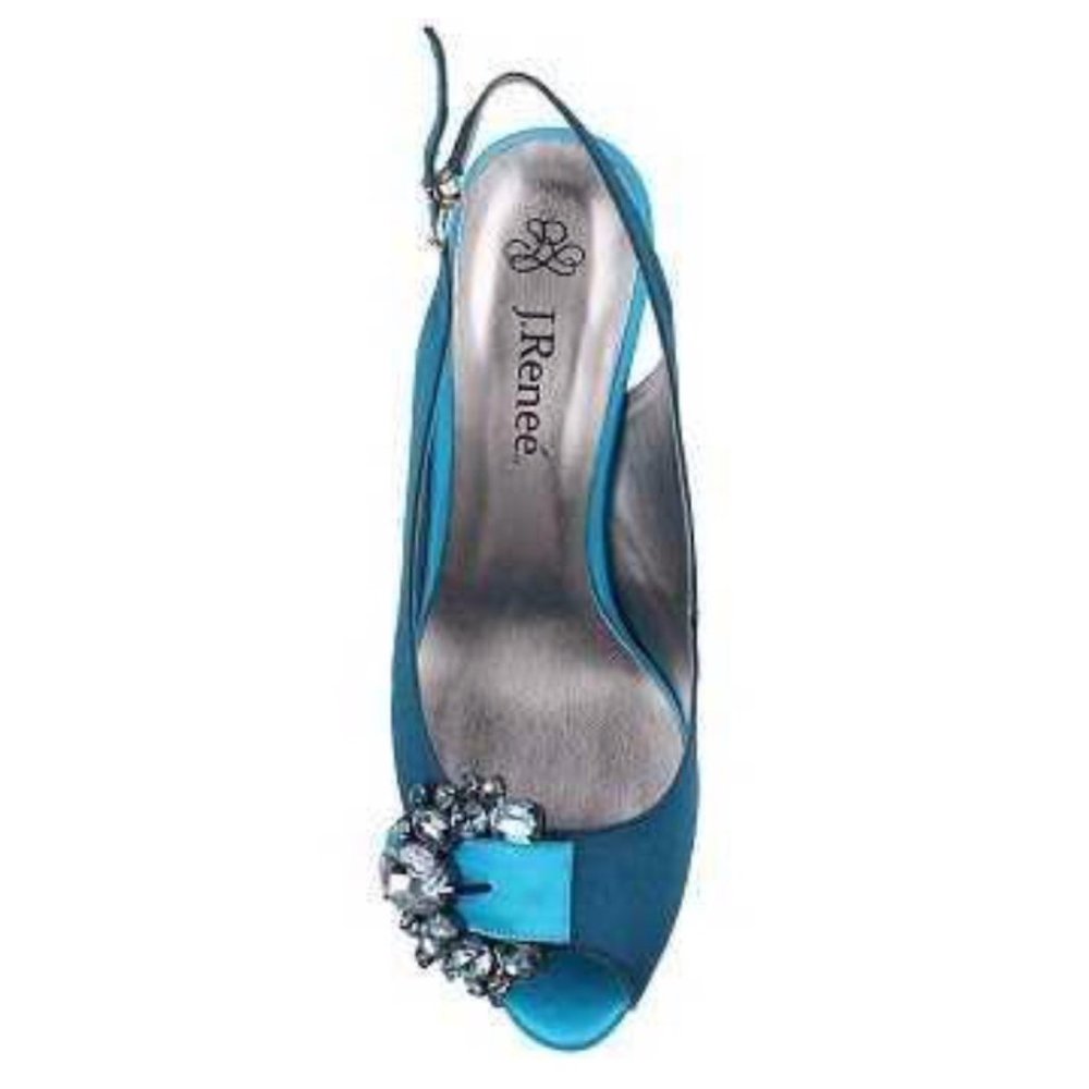 SOLD❗️ New J Renee REGINA Teal & Peacock Jeweled Peeptoe Satin Shoes in Size 8.5 - Picture 5 of 16